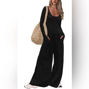 UNIANKIYA Women’s Long Sleeve Wide Leg Jumpsuit Black Size XL